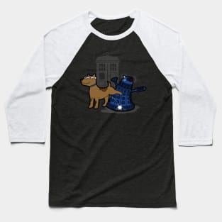 Cute Funny Sci-fi Dog Peeing On Retro Alien Villain Cartoon Baseball T-Shirt